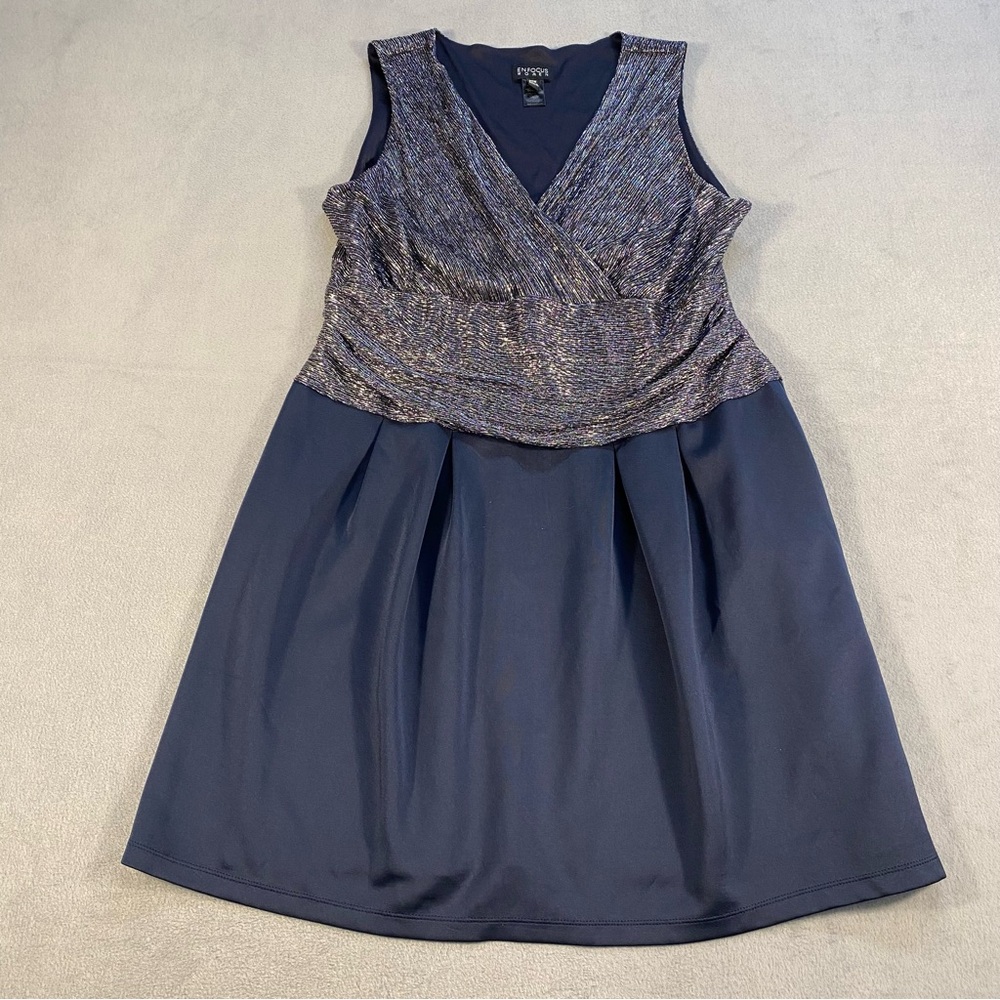 ENFOCUS Women’s Navy Sparkle Sleeveless Dress, V-neck, size 20W